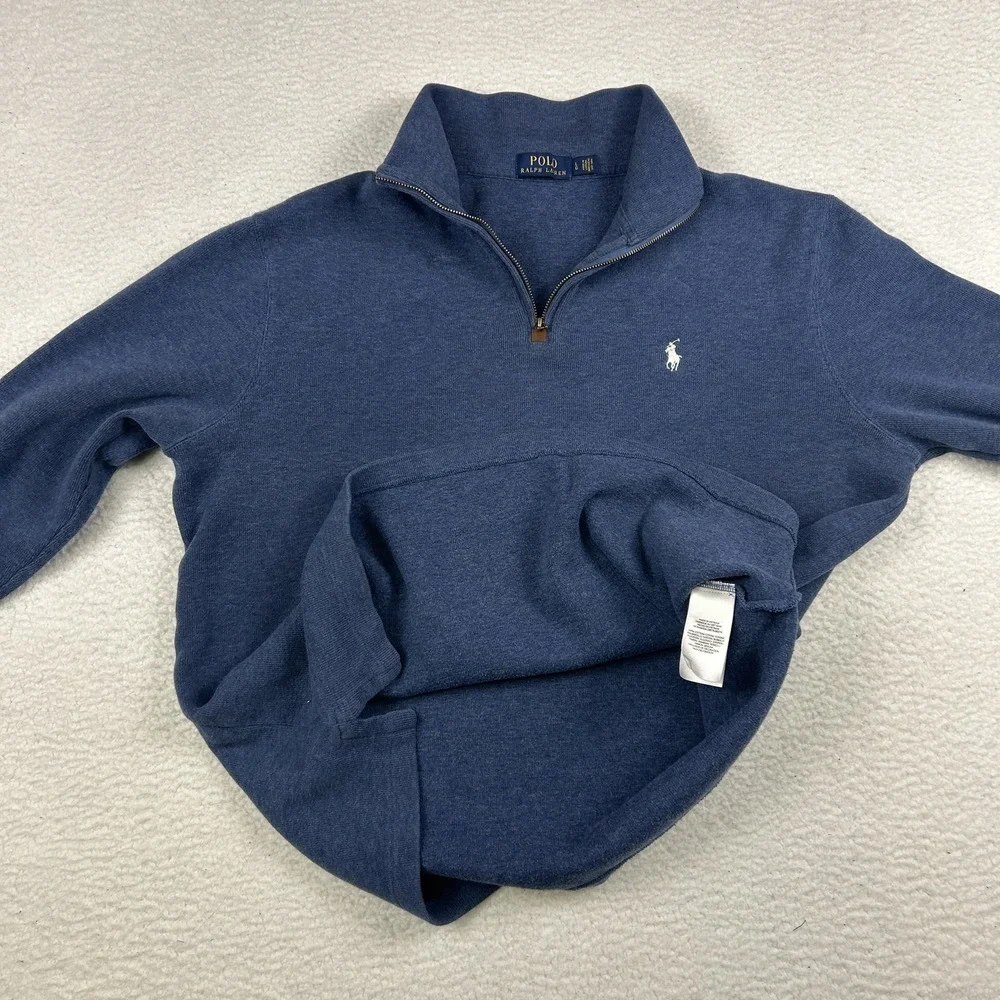 Polo Ralph Lauren Sweater Mens Big Large‎ 1/4 Zip Pullover Blue Logo Casual
